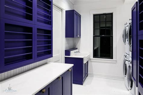 Purple Laundry Room With Purple Cabinets Contemporary Laundry Room