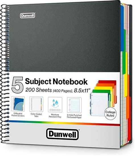 Amazon Dunwell 5 Subject Notebook College Ruled 8 5 X 11 200