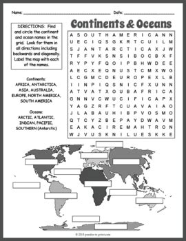 Continents And Oceans Quiz Printable Printable Word Searches | Sexiz Pix