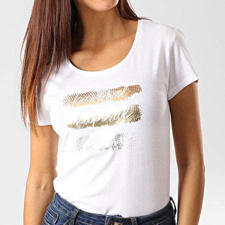 Kaporal Tee Shirt Femme Xail Blanc Doré Argenté