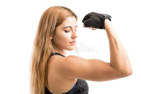 Pretty Girl Showing Her Muscles Stock Photo Image Of Athletic