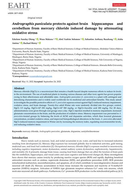 Pdf Andrographis Paniculata Protects Against Brain Hippocampus And