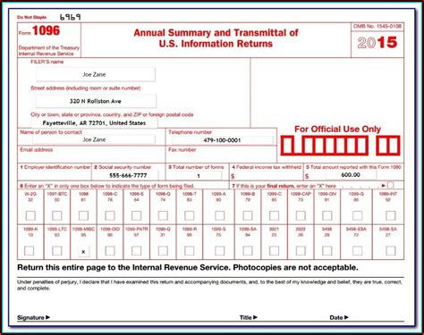 Irs 1096 Fillable Form - Printable Forms Free Online