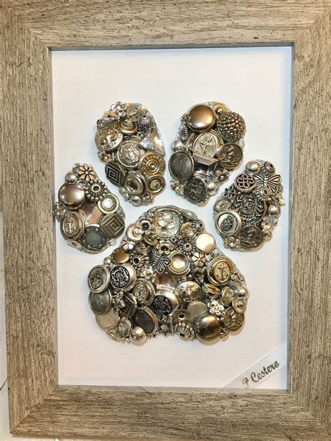 Paw Button Art Picture In Loving Memory Dog Paw Artwork Swarovski