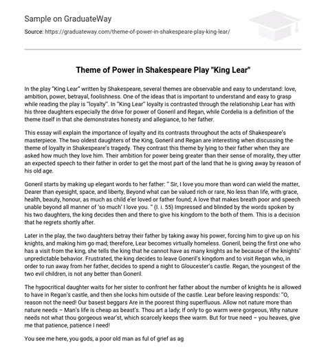 Theme Of Power In Shakespeare Play ”king Lear” Analysis Free Essay