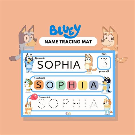 Bluey Name Tracing Mat Printable Bluey Worksheet Daily Etsy New Zealand