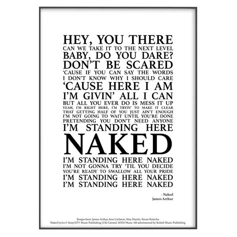 Naked Song Lyrics Print Official Licensed Print Poster Etsy