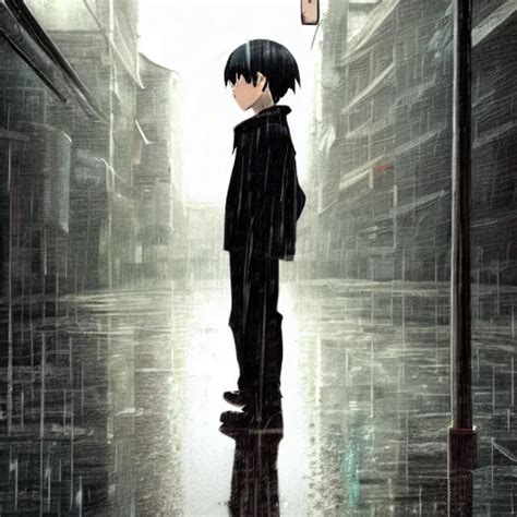 Portrait Of The Boy Standing In The Rain Anime Stable Diffusion