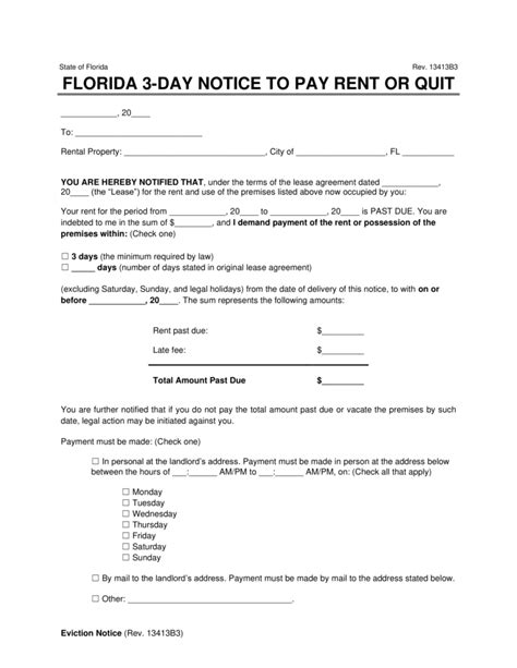 Free Florida Day Notice To Quit Non Payment Of Rent Pdf Word