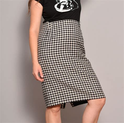 Size 8 Black And White Checkered Skirt High Waisted Straight Plaid