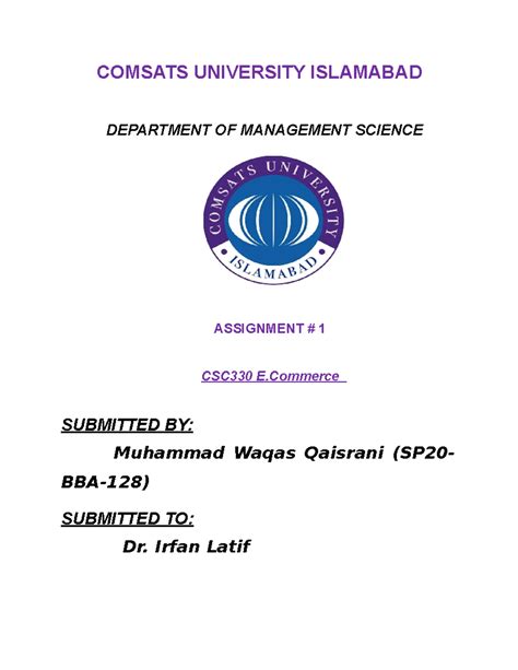 Islamist Assignment COMSATS UNIVERSITY ISLAMABAD DEPARTMENT OF