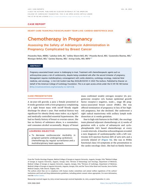 Pdf Chemotherapy In Pregnancy Assessing The Safety Of Adriamycin Administration In Pregnancy