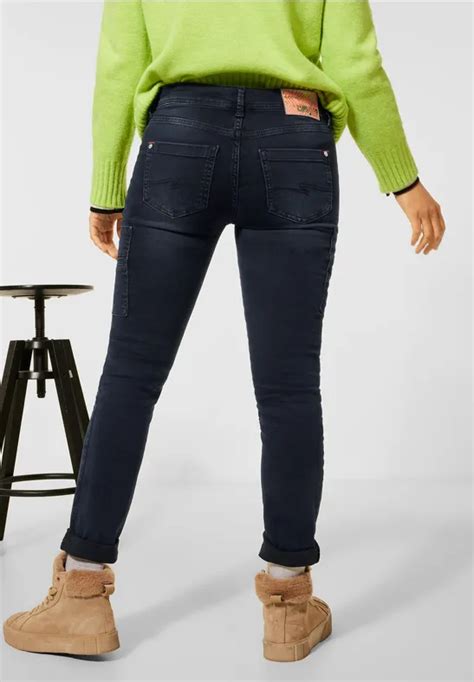 STREET ONE Slim Fit Jeans im Cargo Look für Damen in Blau YORK