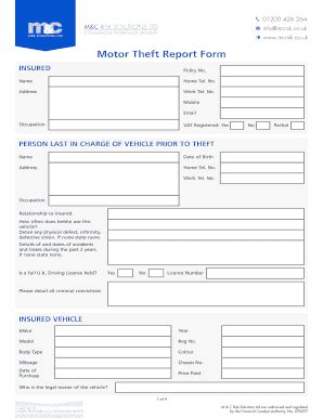 Fillable Online Mcrisk Co Motor Btheftb Report Bformb Mampc Risk