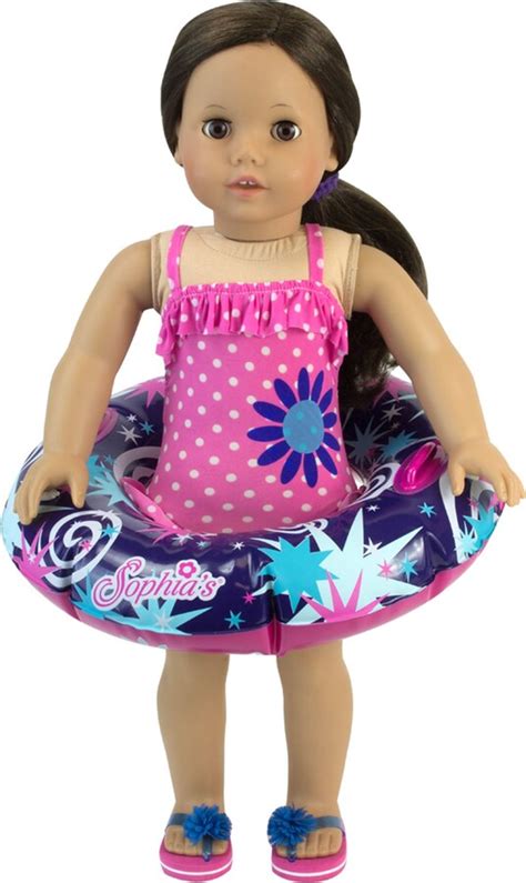 Teamson Sophia S Ruffle Polka Dot Bathing Suit Inner Tube Set For Dolls Hot Pink