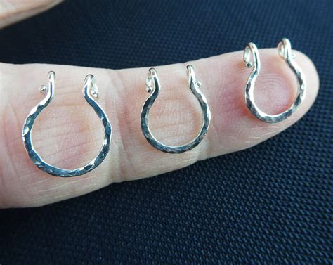 Sterling Silver Nose Ring Thick Fake Septum Ring Hammered Etsy