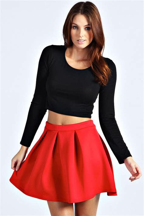 Boohoo Katty Scuba Box Pleat Skater Skirt 18 Boohoo Lookastic