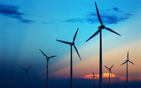 Stunning Hd Wallpaper Of Man Made Wind Turbines At Sunset