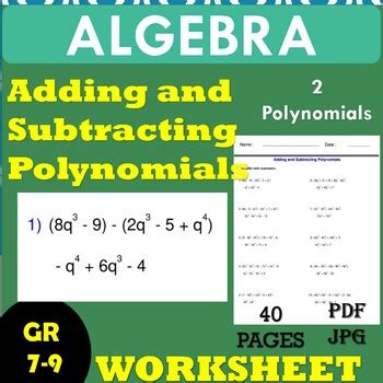 Monomials And Polynomials Worksheets Adding Subtracting And Multiplying