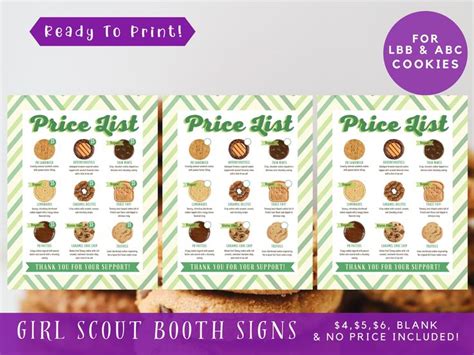 Girl Scout Cookie Sign 2024 Printable Menu LBB ABC Retro Cookie Price