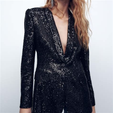 Zara Jackets And Coats Zara Limited Edition Black Sequins Blazer Poshmark