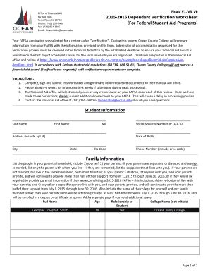 Fillable Online Ocean B B Dependent Verification Worksheet For