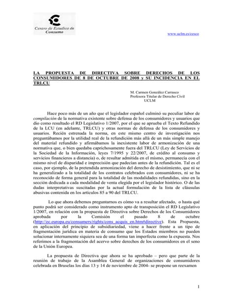 La Propuesta De Directiva Sobre Derechos De Los Consumidores De