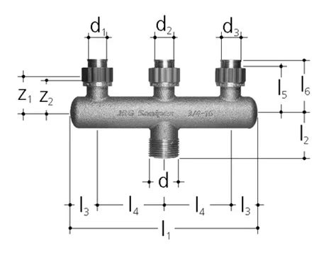 JRG Sanipex UP Verteiler 3 Fach Rotguss D D D 16 16 16 Mm D R 3 4