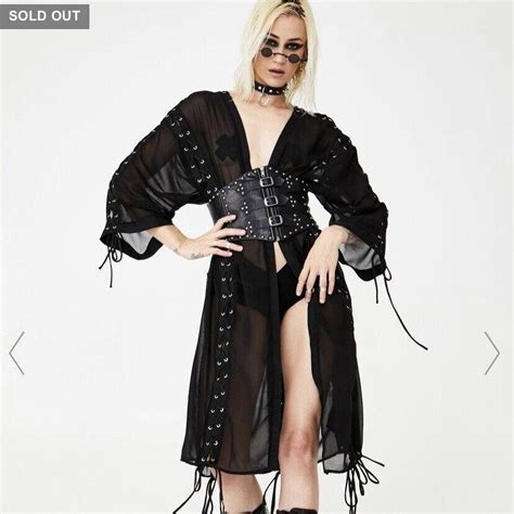 Club Exx Dolls Kill Sheer Terror Lace Up Kimono Depop