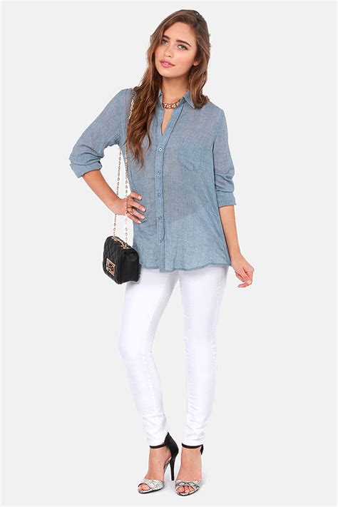 Cute Blue Top Long Sleeve Top Button Up Top 36 00 Lulus