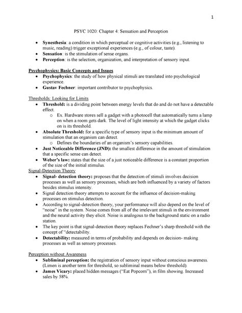 Chapter Lecture Notes Psyc Chapter Sensation And