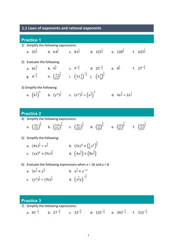 Laws Of Exponents And Rational Exponents Worksheet Teaching Resources