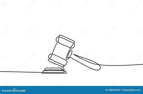 Continuous Line Drawing Of Hammer Judge On Black And White Background ...