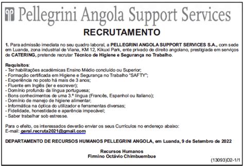 Vaga Para TÉcnico De Higiene E SeguranÇa No Trabalho Empregos Yoyota Angola