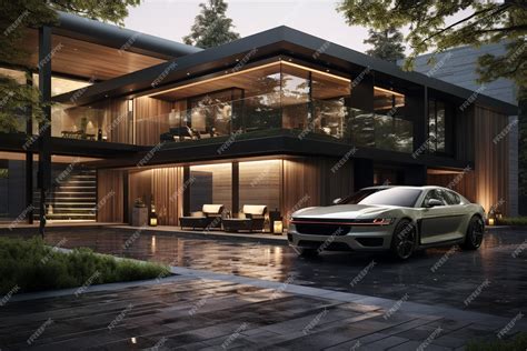 Premium AI Image | 3d rendering of a modern luxurious house luxury car ...