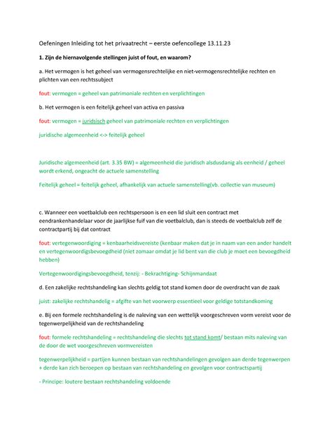 Oefencollege Ipr Oefeningen Inleiding Tot Het Privaatrecht Eerste