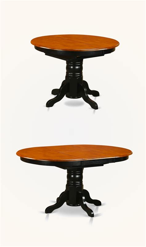 Round Extendable Pedestal Dining Table Dual Tone Black Base Wood