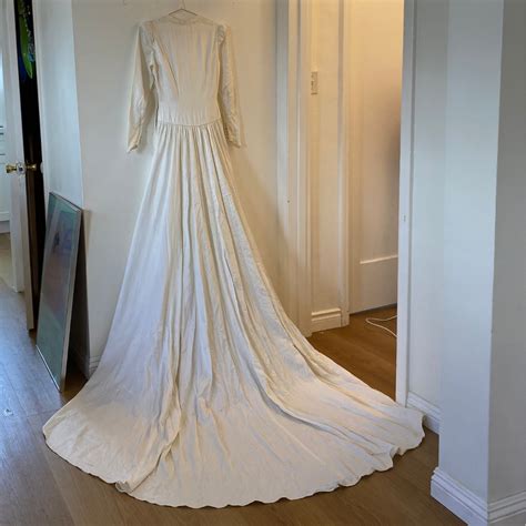 Gorgeous Vintage S Satin Ivory Wedding Dress With Gem