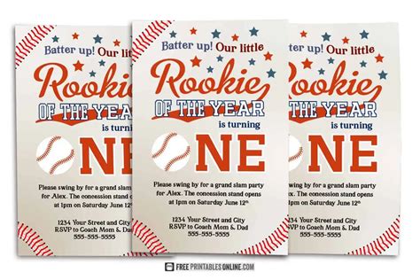 Rookie Of The Year First Birthday Party Invitation Free Printables Online