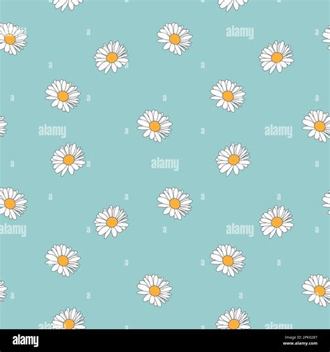 Daisy Flower On Blue Background Floral Element Hand Drawn Botanical