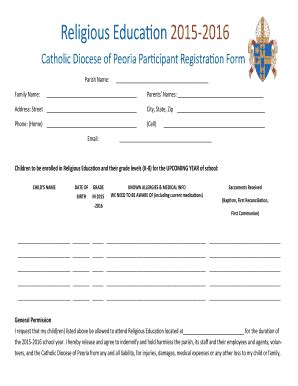 Fillable Online Catholic Diocese Of Peoria Participant Registration