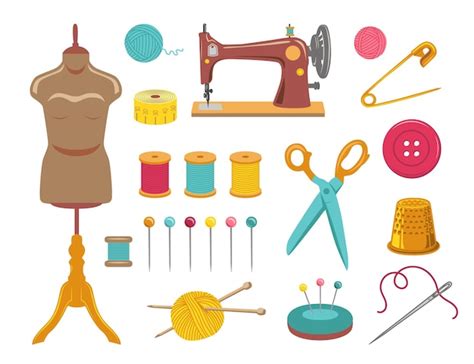 Free Vector | Sewing and knitting, needlework set. illustrations of tailor equipment and supplies