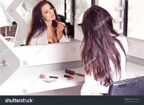 Sexy Brunette White Shirt Sitting On Stock Photo Shutterstock