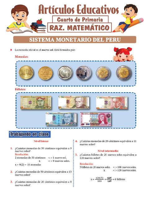 Sistema Monetario Del Peru Para Cuarto De Primaria Pdf