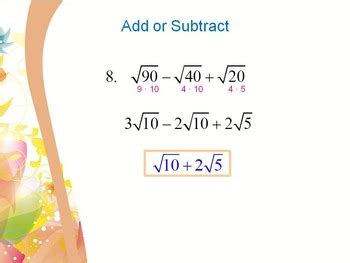 Alg Adding Subtracting Square Roots Radicals By Vicki Hines