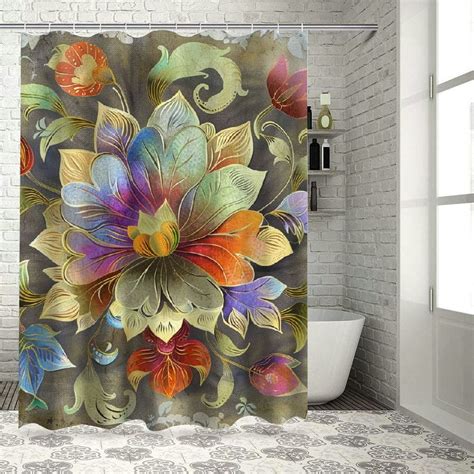 BCIIG Grunge Shower Curtain Ornate Aged Floral Bouquet Composition