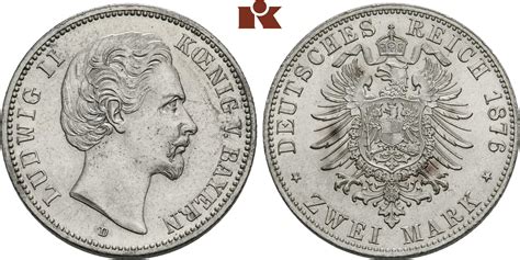 Bayern 2 Mark 1876 Ludwig II 1864 1886 feine Tönung vorzüglich