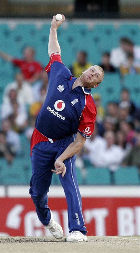 Andrew Flintoff sends down a delivery during his opening spell ...