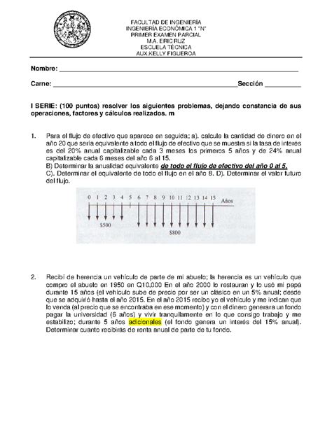 Primer Parcial Facultad De Ingenier A Ingenier A Econ Mica N