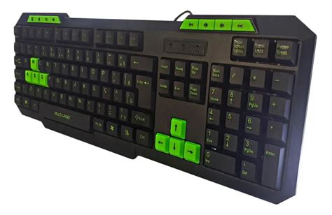 Teclado Gamer Multilaser Hotkeys Multimidia Slim Preto Verde